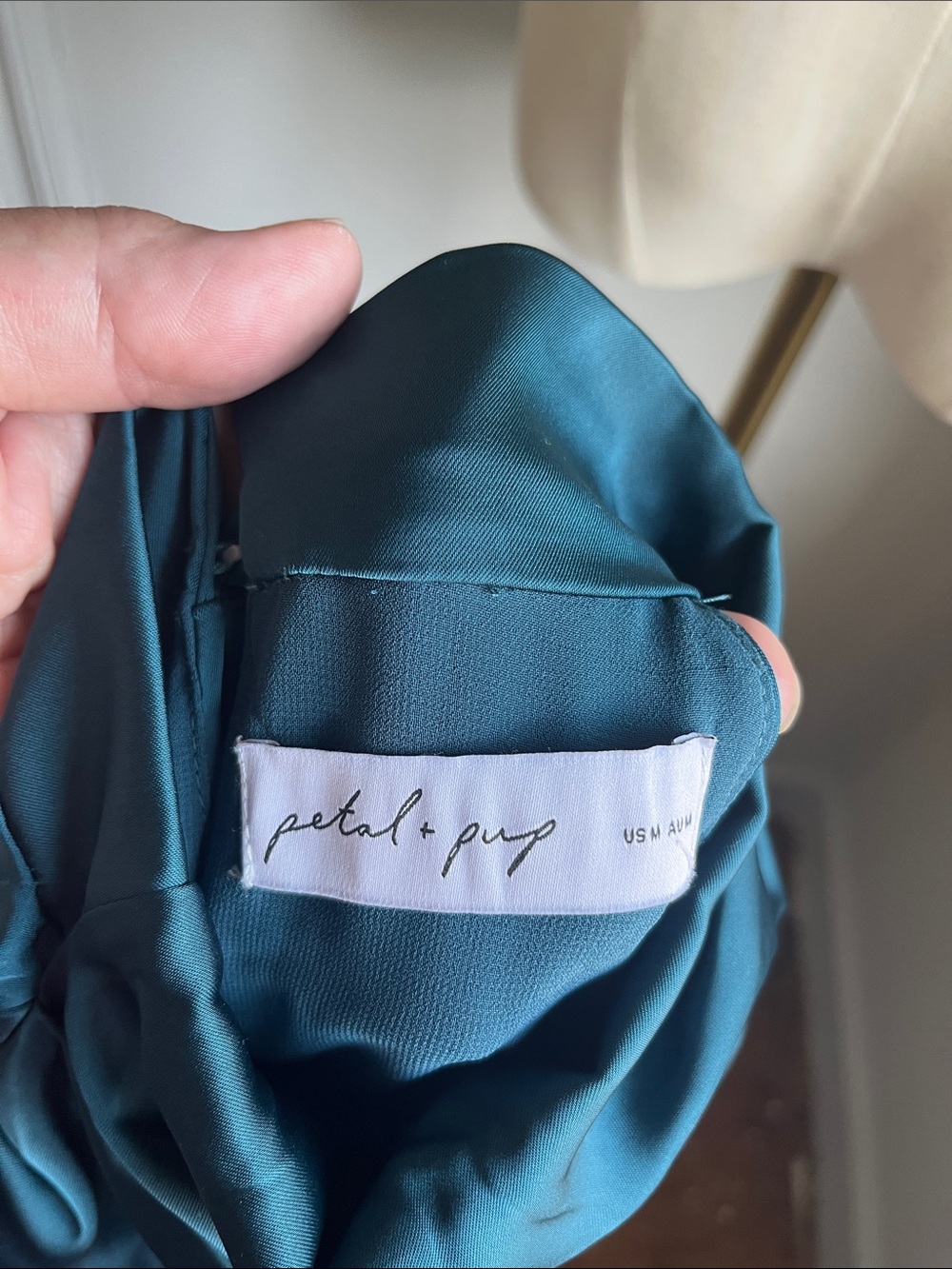Petal & Pup Teal One-Shoulder Satin Gown - Picture 9 of 11